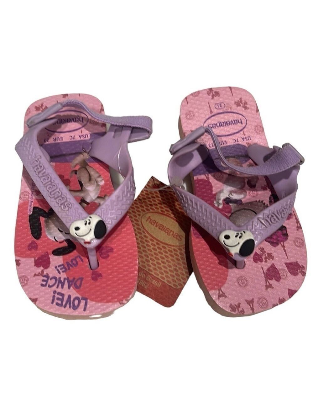 NWT Havaianas SNOOPY Love To Dance Flip Flop Sandals Pink Purple Baby Toddler